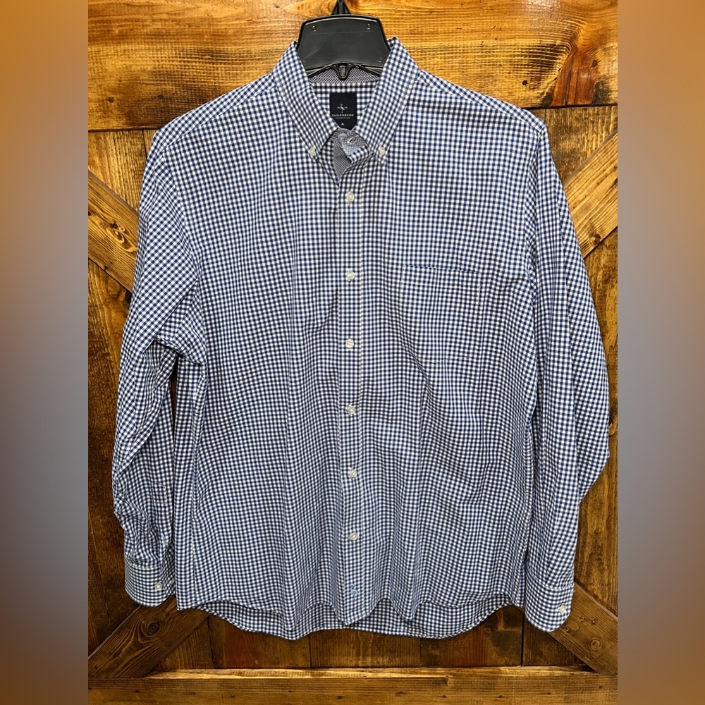 Tailorbyrd Blue and White Gingham Button-Down Shirt